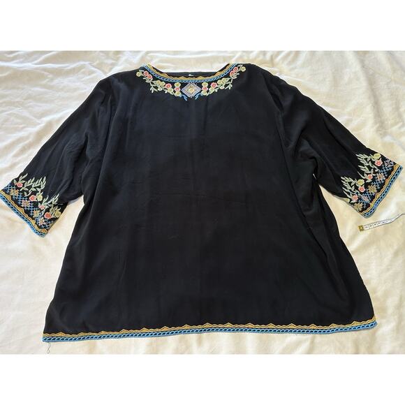 Boho Embroidered Black Tunic Top | Pit To Pit 27” | XL-XXL - Picture 2 of 6